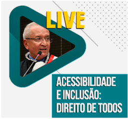 Imagem quadrada, tendo à esquerda a foto do Desembargador Alvaro Alves Nôga ao microfone. Na parte inferior direita, os dizeres "Acessibilidade e Inclusão: Direitos de todos" em branco, sobre um retângulo verde.