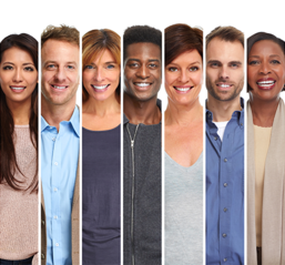 Imagem com pessoas de diversas cores de pele e caracterísitcas, representando a diversidade