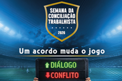 Imagem da notícia Imagem da campanha da Semana da Conciliação, fazendo referência a placar e campo de futebol