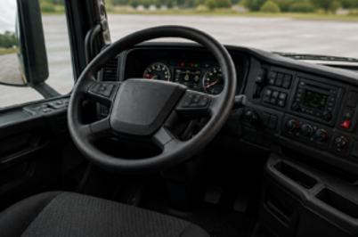 Imagem da notícia Detalhe de volante de caminhão em cabina 