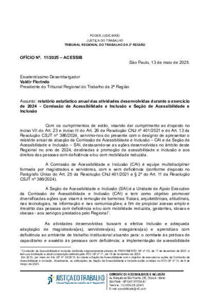 Relatório estatístico anual das atividades desenvolvidas - exercício de 2024, no formato PDF, com tamanho de 623 KB.