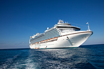 Imagem da notícia Grande navio de cruzeiro branco navegando em um oceano azul sob céu limpo
