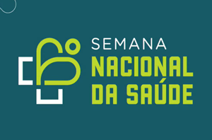 Imagem da Notícia Imagem em formato horizontal com fundo em tom verde. À esquerda, há um símbolo gráfico formado por linhas brancas e verdes que compõem uma cruz estilizada. À direita do símbolo, está o texto em letras maiúsculas: “SEMANA NACIONAL DA SAÚDE”. A palavra “SEMANA” aparece em branco, enquanto “NACIONAL DA SAÚDE” está em verde claro.